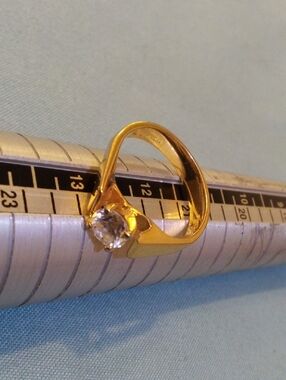 Gold Solitaire Ring with Clear Stone - Unbranded